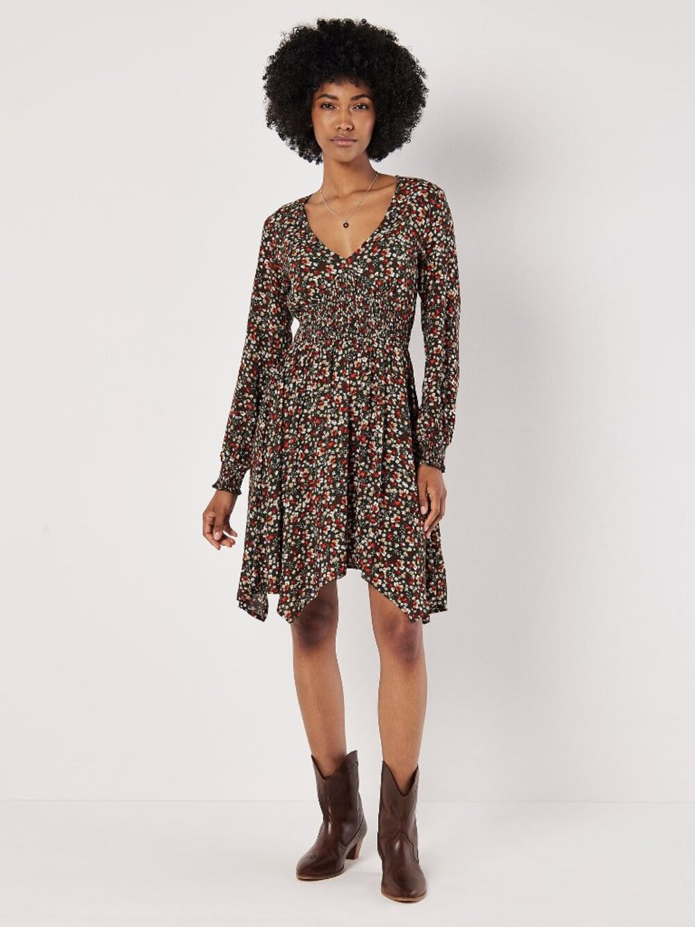 Green ditsy floral dress